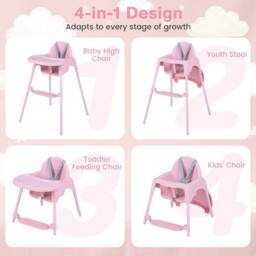 CASART 4-in-1 Baby High Chair Convertible Highchair w/5-Point Safety Harness in Pink - thumbnail 5