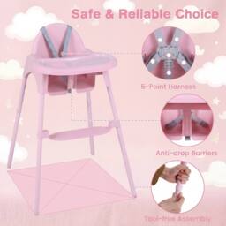 CASART 4-in-1 Baby High Chair Convertible Highchair w/5-Point Safety Harness in Pink - thumbnail 6
