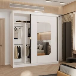 MN Furniture Wardrobe with Double Sliding Mirror Door-LED Light 203x217cm in White - Size: 203x217 cm - thumbnail 3