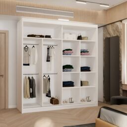 MN Furniture Wardrobe with Double Sliding Mirror Door-LED Light 203x217cm in White - Size: 203x217 cm - thumbnail 4