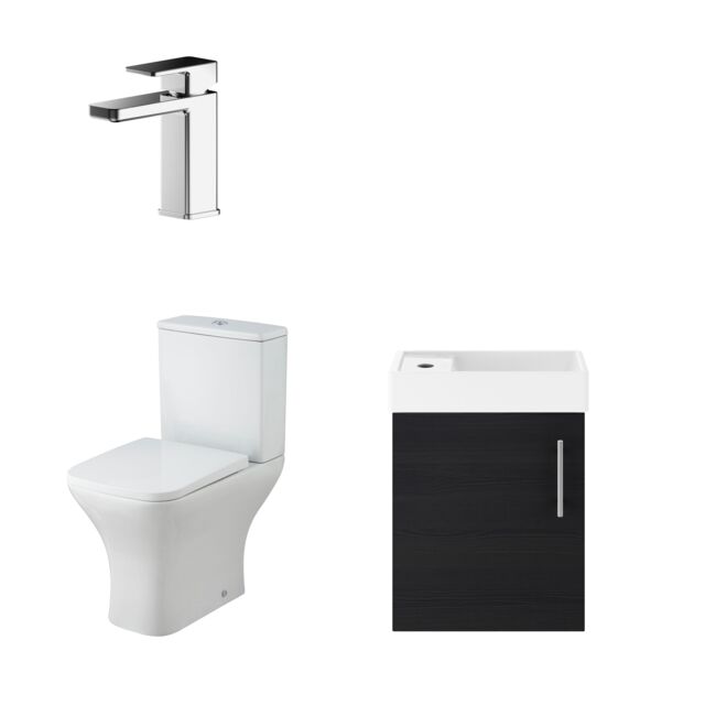 Balterley Wall Hung Vanity, Toilet, Cistern, Seat & Tap - Charcoal Black/Chrome in Grey - image 1