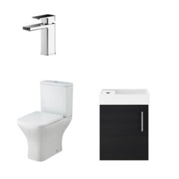 Balterley Wall Hung Vanity, Toilet, Cistern, Seat & Tap - Charcoal Black/Chrome in Grey - thumbnail 1