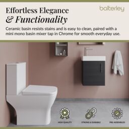 Balterley Wall Hung Vanity, Toilet, Cistern, Seat & Tap - Charcoal Black/Chrome in Grey - thumbnail 4