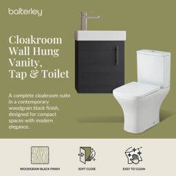 Balterley Wall Hung Vanity, Toilet, Cistern, Seat & Tap - Charcoal Black/Chrome in Grey - thumbnail 2