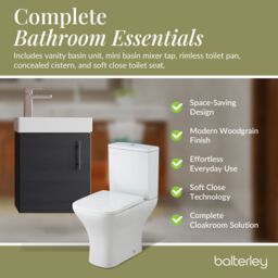 Balterley Wall Hung Vanity, Toilet, Cistern, Seat & Tap - Charcoal Black/Chrome in Grey - thumbnail 7