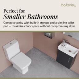 Balterley Wall Hung Vanity, Toilet, Cistern, Seat & Tap - Charcoal Black/Chrome in Grey - thumbnail 3