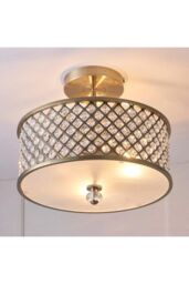 Netlighting Hudson 3 Light Flush Ceiling Light Antique Brass Crystal E27 in Gold - thumbnail 2