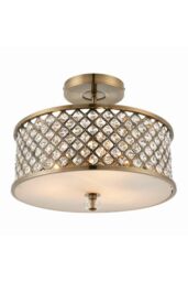 Netlighting Hudson 3 Light Flush Ceiling Light Antique Brass Crystal E27 in Gold