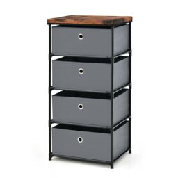 Costway 4 Drawer Fabric Dresser Storage 4-Tier Organizer Tower Dresser Nightstand w/ Drawers in Grey - thumbnail 4