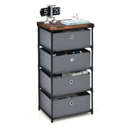 Costway 4 Drawer Fabric Dresser Storage 4-Tier Organizer Tower Dresser Nightstand w/ Drawers in Grey - thumbnail 1