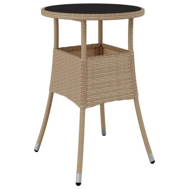Berkfield Home Garden Table Ã˜60x75 cm Tempered Glass & Poly Rattan Beige - Size: 60x75 cm - image 1