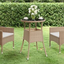 Berkfield Home Garden Table Ã˜60x75 cm Tempered Glass & Poly Rattan Beige - Size: 60x75 cm - thumbnail 2