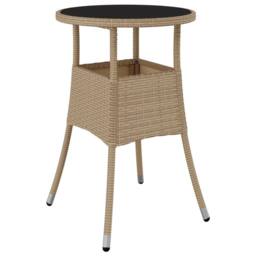 Berkfield Home Garden Table Ã˜60x75 cm Tempered Glass & Poly Rattan Beige - Size: 60x75 cm - thumbnail 1