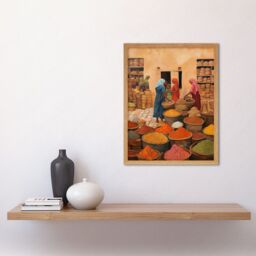 "Artery8 Wall Art Print Traditional Rural Indian Food Market Watercolour Artwork Spices Herbs Art Framed in Light Oak - Size: W12"" x H16""" - thumbnail 2