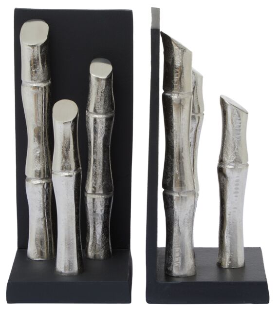 Orsina Hiba Set Of Two Silver Finish Bamboo Effect Bookends - image 1