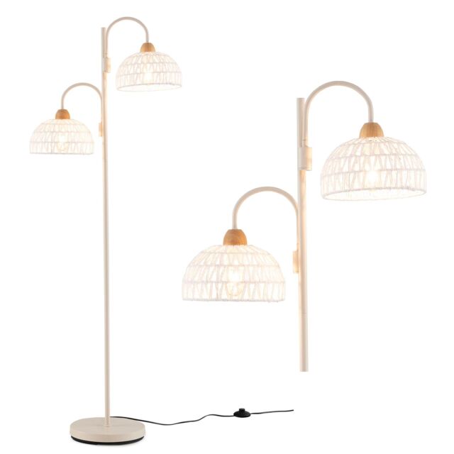 Gymax 2-Light Tree Lamp Rotating Floor Lamp With Woven Lampshades Foot Switch in White - image 1