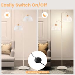 Gymax 2-Light Tree Lamp Rotating Floor Lamp With Woven Lampshades Foot Switch in White - thumbnail 4