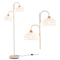 Gymax 2-Light Tree Lamp Rotating Floor Lamp With Woven Lampshades Foot Switch in White - thumbnail 1
