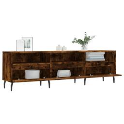 Berkfield Home TV Cabinet Smoked Oak 150x30x44.5 cm Engineered Wood in Brown - thumbnail 4