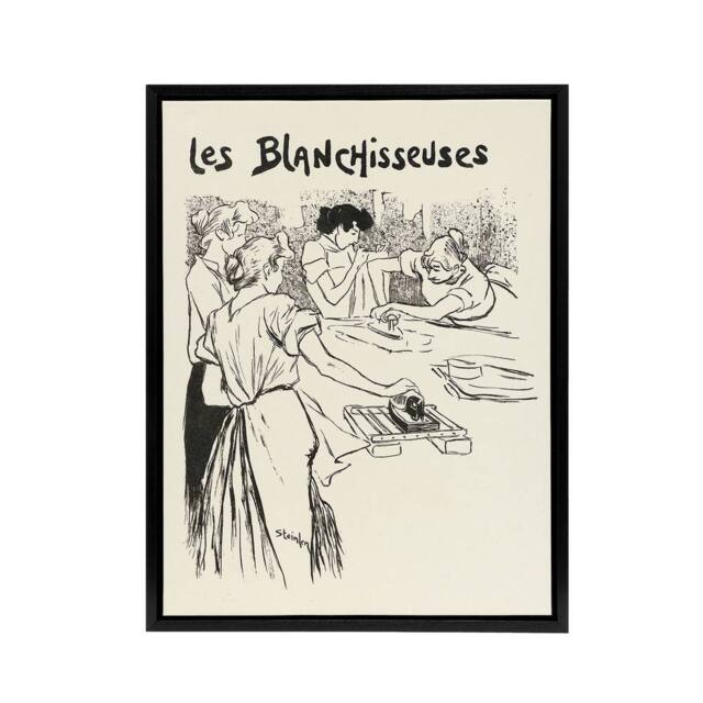 "Artery8 The Washerwomen Black White Illustration Steinlen Framed Canvas Art - Size: W12"" x H16""" - image 1