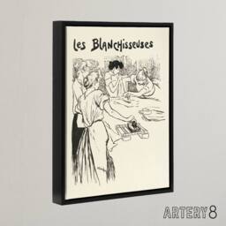 "Artery8 The Washerwomen Black White Illustration Steinlen Framed Canvas Art - Size: W12"" x H16""" - thumbnail 2