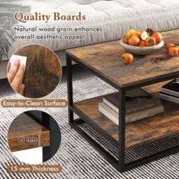 Costway 2-Tier Wooden Industrial Coffee Table 105cm Rectangle Center Table in Brown - thumbnail 5