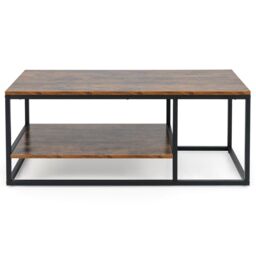 Costway 2-Tier Wooden Industrial Coffee Table 105cm Rectangle Center Table in Brown - thumbnail 9