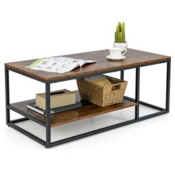 Costway 2-Tier Wooden Industrial Coffee Table 105cm Rectangle Center Table in Brown - thumbnail 1