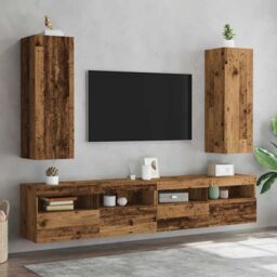 Berkfield Home TV Cabinets 2 pcs Old Wood 30.5x30x90 cm Engineered Wood in Brown - thumbnail 3