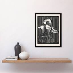 Artery8 Samuel J De Mesquita Framed Wall Art Stylised Calla Lily Flowers in Black - Size: A4 - thumbnail 2