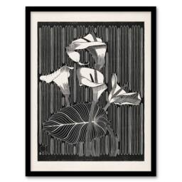 Artery8 Samuel J De Mesquita Framed Wall Art Stylised Calla Lily Flowers in Black - Size: A4 - thumbnail 1