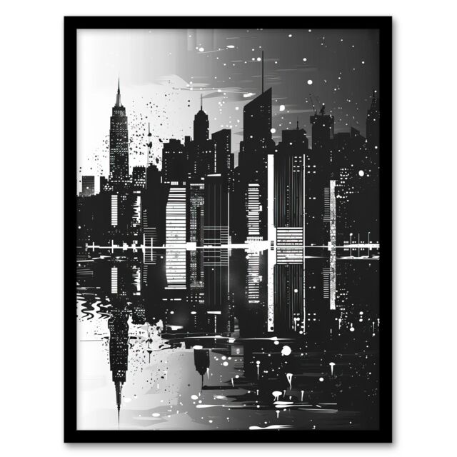 "Artery8 Metropolis Cityscape Reflection Black White Framed Art Print - Size: W12"" x H16""" - image 1