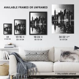 "Artery8 Metropolis Cityscape Reflection Black White Framed Art Print - Size: W12"" x H16""" - thumbnail 3
