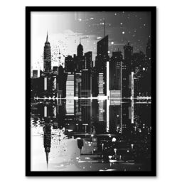 "Artery8 Metropolis Cityscape Reflection Black White Framed Art Print - Size: W12"" x H16""" - thumbnail 1