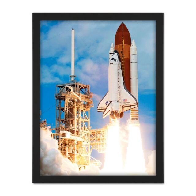"Artery8 Wall Art Print Space NASA Shuttle Discovery Rocket Launch Photo Large Framed Wall Décor Art in White - Size: W18"" x H24""" - image 1