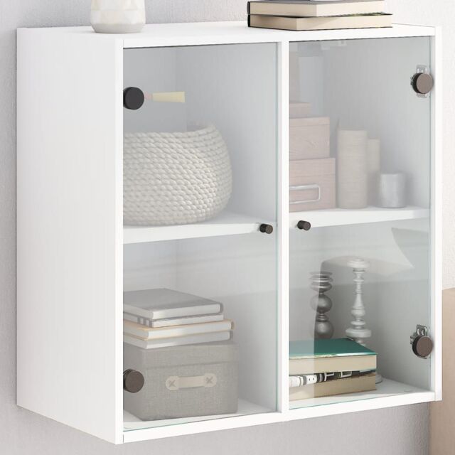 Berkfield Home Wall Cabinet with Glass Doors White 68x37x68.5 cm - image 1