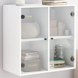Berkfield Home Wall Cabinet with Glass Doors White 68x37x68.5 cm - thumbnail 1