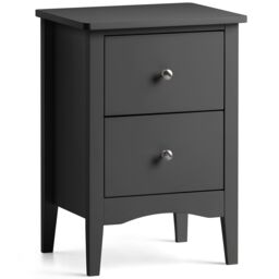 Christow Black Bedside Table 2 Drawer Slim Bedroom Nightstand Storage Cabinet Unit - thumbnail 2
