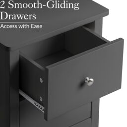 Christow Black Bedside Table 2 Drawer Slim Bedroom Nightstand Storage Cabinet Unit - thumbnail 5