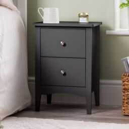 Christow Black Bedside Table 2 Drawer Slim Bedroom Nightstand Storage Cabinet Unit - thumbnail 1