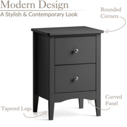 Christow Black Bedside Table 2 Drawer Slim Bedroom Nightstand Storage Cabinet Unit - thumbnail 6