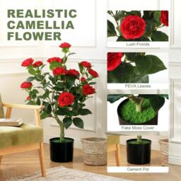 EONLION 65cm Artificial Camellia Flower Plant in Red - Size: 100 cm - thumbnail 5