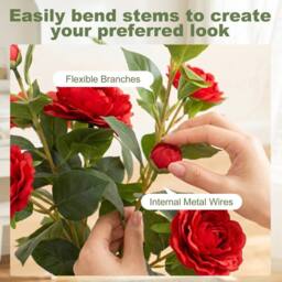 EONLION 65cm Artificial Camellia Flower Plant in Red - Size: 100 cm - thumbnail 3