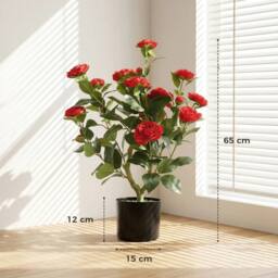 EONLION 65cm Artificial Camellia Flower Plant in Red - Size: 100 cm - thumbnail 2