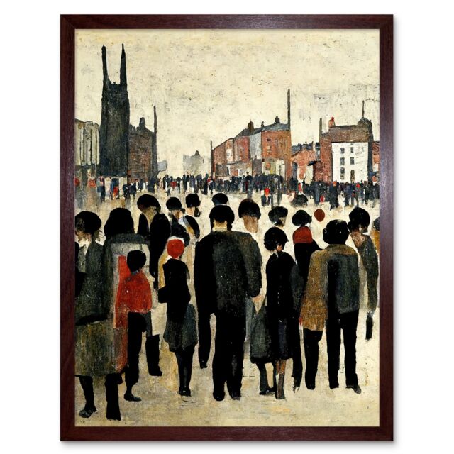 "Artery8 Wall Art Print 1940 Mid Century Industrial Northern Crowds In Street Cityscape Art Framed in Brown - Size: W12"" x H16""" - image 1