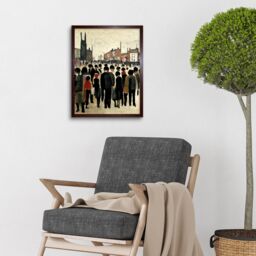 "Artery8 Wall Art Print 1940 Mid Century Industrial Northern Crowds In Street Cityscape Art Framed in Brown - Size: W12"" x H16""" - thumbnail 2