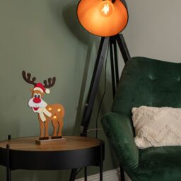 Samuel Alexander Premier 32cm Felt Reindeer with Santa Hat & 3 Warm White LED in Brown - thumbnail 2