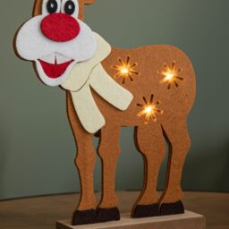 Samuel Alexander Premier 32cm Felt Reindeer with Santa Hat & 3 Warm White LED in Brown - thumbnail 5