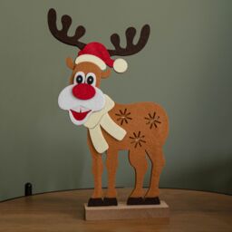 Samuel Alexander Premier 32cm Felt Reindeer with Santa Hat & 3 Warm White LED in Brown - thumbnail 8
