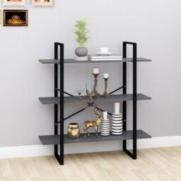 Berkfield Home 3-Tier Book Cabinet Grey 100x30x105 cm Solid Pine Wood - Size: 100 x 30 x 105 cm - thumbnail 1